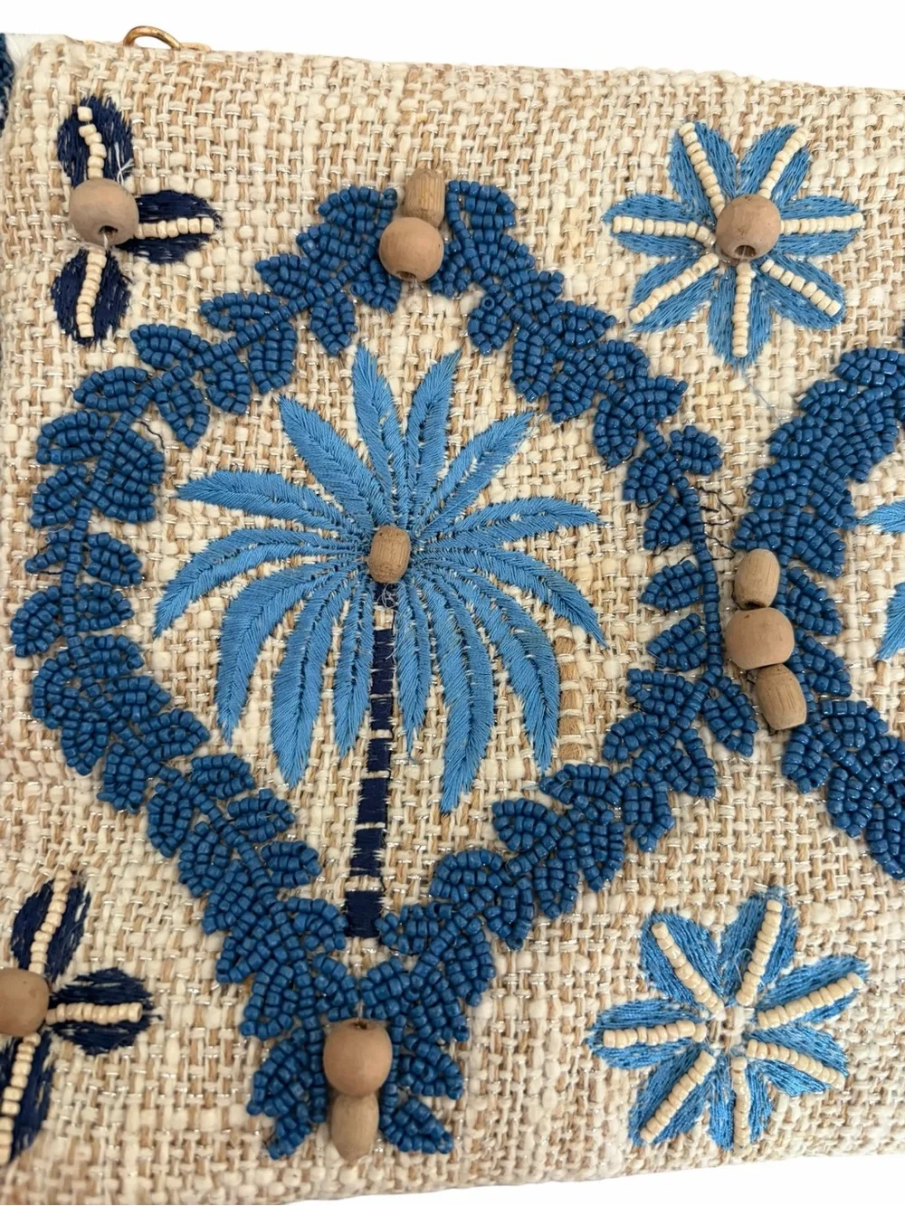 Handmade Blue Embroidered Palm Wristlet Cosmetic Bag